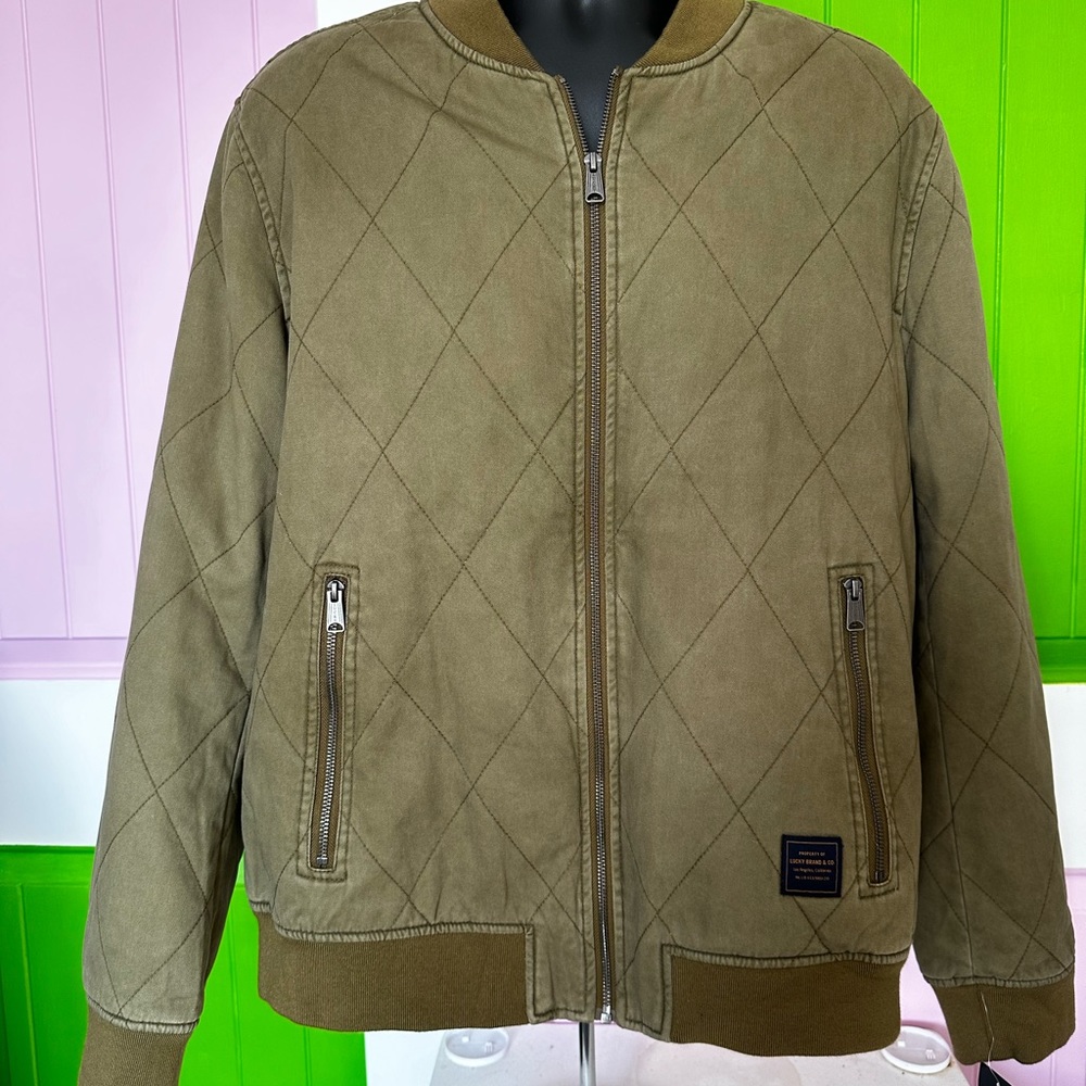 Lucky Brand Men's  Olive Green Quilt Bomber Jacket Size XL  Lined Brand New $250